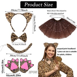 IWTBNOA Cat Costume Girls, 5 Pieces Leopard Costume Children, Cat Cosplay Set, Leopard Cat Ears, Headband, Tail, Bow Tie, Tutu Skirt, Black Cat Costume, Animal Costume Set for Carnival Party