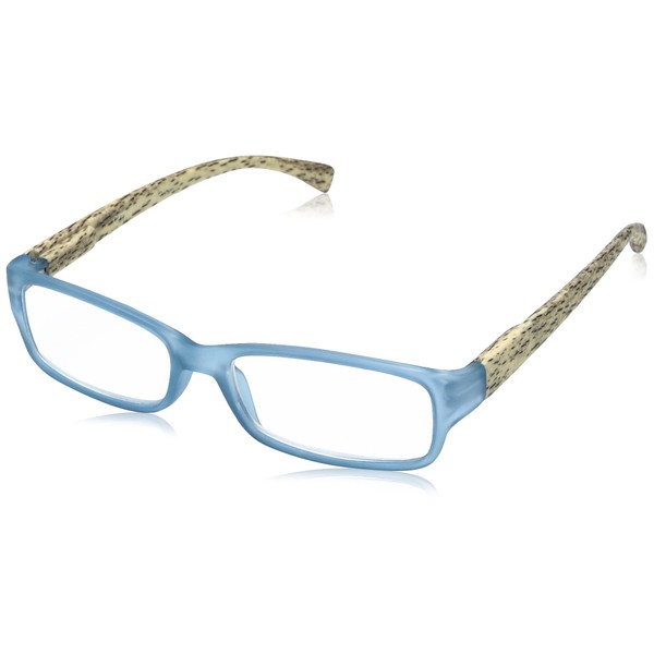 OPTX 20/20 Women's Tropic Rectangular Reading Glasses, Transparent Blue with Wooden Pattern Temples, 52 mm + 6