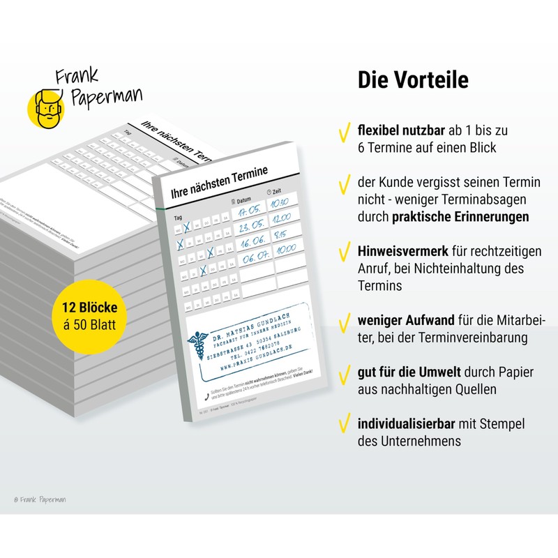 Frank Paperman® | 600 Appointment Notes | 12 x Appointment