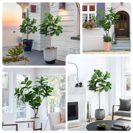Bynbbur Artificial Fiddle Leaf Fig Tree 5 Feet Faux Plants Indoor Outdoor with Black Pot Large Fake Tree for Home Office Living Room Kitchen Decor, 5 Feet