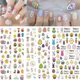 Easter Nail Stickers Rabbit Nail Decals Cute Cartoon Bunny Egg Nail Stickers for Women Girls Kids Nail Art Decorations Manicure Nail Tip Decor 10sheets 3D Self-Adhesive Decals