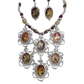 Claire Kern Creations Art Deco Cameo Portraits Gemstone Handmade Bib Necklace Earrings One of a Kind