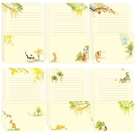36PCS Cat Theme Stationery Set, Warm Yellow Healing Style Letter Writing Paper with Cute Kitty Illustrations and Envelopes for Letters, Invitations, Holiday Greetings, Party Notes and Gifts