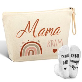 Jadive Set of 2 Gift Pregnancy Set Gift Expectant Mum Cosmetic Bag with Zip Mama Kram Non-Slip Socks Gift Ideas Pregnancy for Girlfriend, As shown in the picture