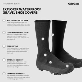 GripGrab Explorer Waterproof Gravel Cycling Shoe Covers MTB Offroad Mountain Bike Overshoes Long Thermal Biking Gaiters