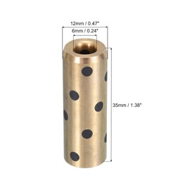 sourcing map Sleeve Bearings 6mm/0.24" Bore,12mm/0.47" OD,35mm/1.38" Height,Wrapped Oilless Bushings Brass Graphite,JDB Oilless Graphite Lubricating Brass Bearing Bushing Sleeve Pack of 2