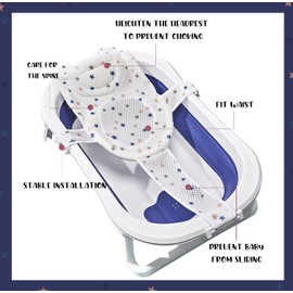 Red de soporte para asiento de baño para bebé, almohadilla de cojín de baño para bebé, transpirable, alfombrilla de malla para tina y ducha, almohadilla de ducha ajustable, portátil, antideslizante, correa de baño de 0 a 18 meses, estrellas (sin tina)