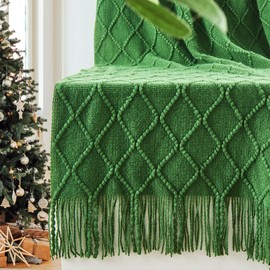 inhand Green Christmas Throw Blanket for Couch and Bed, Birthday Gifts for Women Teen Girl Friend Home Decor Knitted Blanket and Throws, Outdoor Lightweight Farmhouse Warm Woven Decorative, 50"x60"