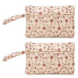 LONGING TO BUY Embroidered Cosmetic Pouch, Floral Bird Pattern, Vintage Style Makeup Bag with Zipper, Combo Pack in Multi-Color (White-Multi)