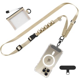 TiMOVO Clip and Go Phone Strap with Wallet, Phone Lanyard Crossbody with Zippered Pouch Adjustable Strap for Phones, Beige