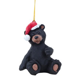 Christmas Black Bear with Santa Hat Ornament, Festive Hanging Tree Accessory, Rustic Cabin Seasonal Decoration, 3 Inches