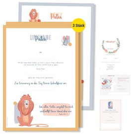 Frank Paperman® Godfather letter for godparents, 3 pieces in one set, certificates for christening, gift for godmother and godmother, with baptism letter, godchild, playful design