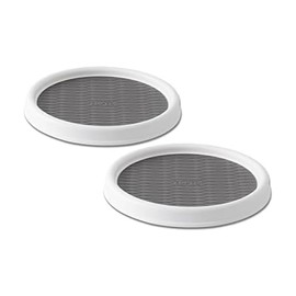 Copco 9 Inch Non Skid Pantry Cabinet Lazy Susan Turntable, Set of 2, Spinning Organizer for Kitchen, Countertop, or Bathroom, White and Gray