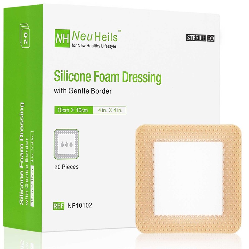 NeuHeils Silicone Foam Dressing with Gentle Border 4''x4'', 20 Pack