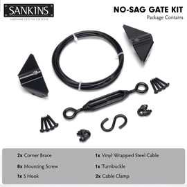 SANKINS Anti-Sag Gate Kits for Wooden Fence, Black Gate Support Cable Kit Hardware, Gate Sag Frame Kit Hardware for Wooden Fence, Wood Gate Door Repair Kit for Outdoor, 1 Pack