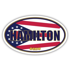 Hamilton City Ohio State Flag | OH Flag Butler County Oval State Colors Bumper Sticker Car Decal 3x5 inches