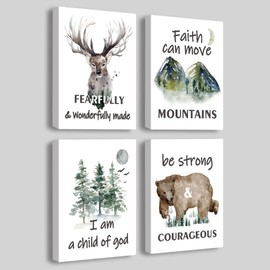 Forest Animals Bible Verse Canvas Wall Art ， Inspirational Quote Wall Art， suitable for Kids Room,Playroom Nursery Decor | 4-pack(29 x 38 cm) Framed