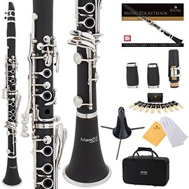Mendini by Cecilio MCT-JE2 Black Ebonite Bb Clarinet w/ 2 Barrels, 1 Year Warranty, Stand, 10 Reeds, Pocketbook, Mouthpiece, Case, B Flat (Ebonite) (ebonite)