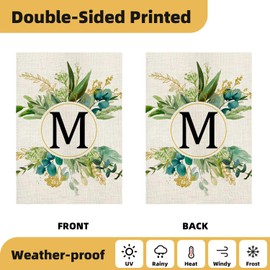 Monogram Garden Flag For Outside, Monogram Letter M Garden Flags 12x18 Double Sided Floral Spring Garden Flags Family Last Name Initial Small Burlap Flag For Yard And Garden Decor (M)