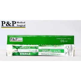 Disposable Scalpels Sterile Surgical Blade Size 21 Stainless Steel with Plastic Handle & Metric Line Individually Foil Wrapped by P&P Medical Surgical Box of 10 (1)