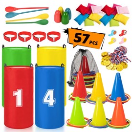 ropoda Field Day Games, Outdoor Carnival Games Potato Sack Race Bags for Adults and Kids, Bean Bags, Soft Plastic Cones,Ring Toss Set,Egg and Spoon Race, Outdoor Games Easter