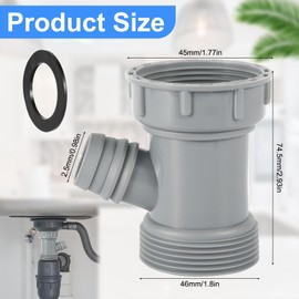 Kitchen Sink Drain Pipe Adapter, Versatile Y-Shaped Flexible Pipe Connector with Gaskets Branched Dishwasher Tailpiece Waste Outlet Sink Drain Hose Adapter Replacement (Gray)