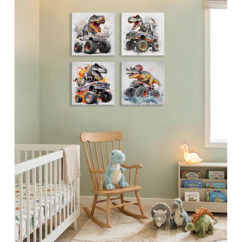 Namoset Dinosaur Truck Wall Art for Boys Room, Kids Room
