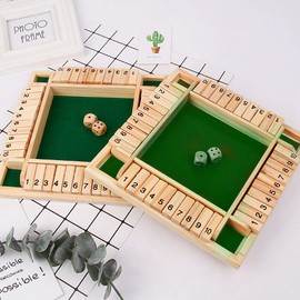 Shut The Box Dice Game 1-4 Players,Classic 4 Sided Wooden Board Game with 2 Dice and Shut-The-Box Instructions for Kids Adults, Classics Tabletop Version and Pub Board Game (Green)