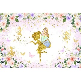 Xiaoterna 10x8ft Floral Fairy Happy Birthday Party Backdrop Fairy Tale Flowers Wonderland Photography Background Princess Girl Baby Shower Birthday Party Background Decoration Photo Booth Props