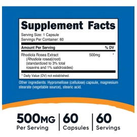 Nutricost Rhodiola Rosea 500 Mg 60 Capsulas Sabor Sin Sabor