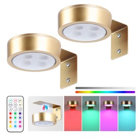 2-Pack Picture Light Battery Operated Painting Lights, 13 Color RGB Magnetic LED Display Art Light with Remote, Dimmable and Timer Portrait Light for Art Frame Artworking, Wall Decor Puck Light, Gold