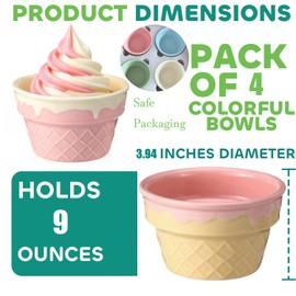 ONEUSTAR 4 Pcs Ice Cream Bowls Ceramic Ice Cream Cups Dessert Server, 9 oz