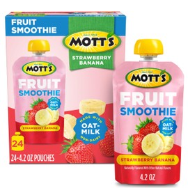 Mott’s Fruit Smoothies Strawberry Banana, 4.2 oz Clear Pouches, 24 Count (6 Packs of 4), Non-dairy, Made With Oatmilk, Made With Real Fruit, Good Source of Calcium, On-the-Go