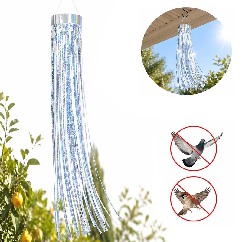 Bird Scarer Windsock Holographic Silver Windsock, High Reflection Bird Deterrents