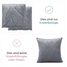 Encasa XO Luxury Embossed Velvet Cushion Covers - Plush Throw Pillow Covers For Elegant Living Rooms & Bedrooms, Machine Washable, 40x40 cm Grey | Set of 2 | Covers Only No Insert