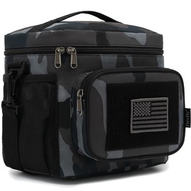 FlowFly Lunch Bag, Insulated Cooler, Thermal Lunch Box Tote with MOLLE/PALS Webbing, Adjustable Padded Shoulder Strap, for Tactical Men Women Adults and Boys Girls Kids (Black#Camo, Medium)