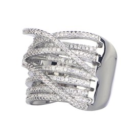 Kercisbeauty Statement Multi Row Rhinestones Beads Finger Ring Engagement Ring for Bride to Be Women Cocktail Party Sparkle Jewelry Stainless Steel Plating Jewelry, Crystal, No Gemstone