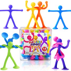 LESONG Quiet Fidget Toys for Kids: 12 Pack Bendable Sensory Toys with Suction Cups - Fidget Toys for Autism ADHD Calming Classroom Travel