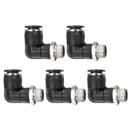 HARFINGTON 10pcs Push to Connect Tube Fitting 1/4" BSPT Male Thread x 10mm ID 90 Degree Pneumatic Quick Connect Air Fittings, Black