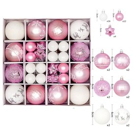 Christmas Ball, Christmas Tree, Decorative, Stylish, Sparkle, Luxurious Christmas Tree Ornament Pendant, Pink, Champagne, Gold, Blue, Various Shapes, Luxurious 44 Pieces Set, 1.3 x 2.4 inches (3 + 6