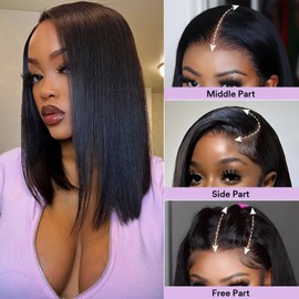 SIYUSI Bob Wig Human Hair 13x4 HD Lace Front Glueless BOB Wigs for Black Women Human Hair Short Straight Bob Wigs Pre Plucked Pre Cut 180% Density Natural Color (black, 14inch)