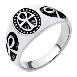 555Jewelry Ancient Egyptian Jewelry Stainless Steel Ring - Ankh Cross Ring for Men | Coptic Amulet Rings for Men Fashion Egypt Symbol Religious Protection Ring | SilverBlack, US Size 10