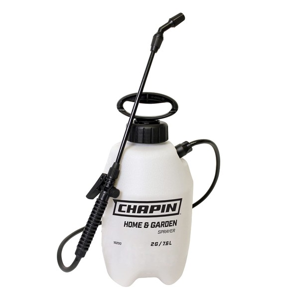 Chapin 16200 2-Gallon Made in USA Garden Pump Sprayer with Ergonomic Handle, Trigger Shut Off, Adjustable Cone Nozzle and in-Tank Filter, for Spraying Weeds, Insects, Fertilizers, Translucent White