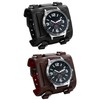 JewelryWe 2 PCS Mens Wirst Watch Hip-hop Gothic Punk 3 Eyes Quartz Watch Wide Genuine Leather Cuff Wirstwatch Black Brown