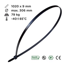 Heavy Duty 40 Inch Cable Zip Ties, Strong Extra Large Zip Tie Set for Indoor and Outdoor, Reliable Long Cord Tie Wraps, 0.36 Inch Wide, Industrial Wire Straps, Black, 10 pieces