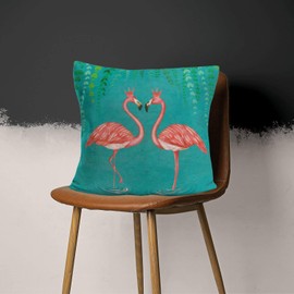 Smilyard Pink Flamingo Throw Pillow Covers Flamingo Standing on Tropical Leaves and Green Background Pillow Cases Outdoor Pillows Cushion Cover Cotton Linen 18x18 Inch for Sofa(Flamingo) (001)