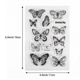 Muulaii - 6 hojas de tarjetas de silicona con sello transparente con palabras de felicitación, flores, hojas, mariposas y lunas, patrón para hacer tarjetas de Acción de Gracias, Navidad, día festivo y