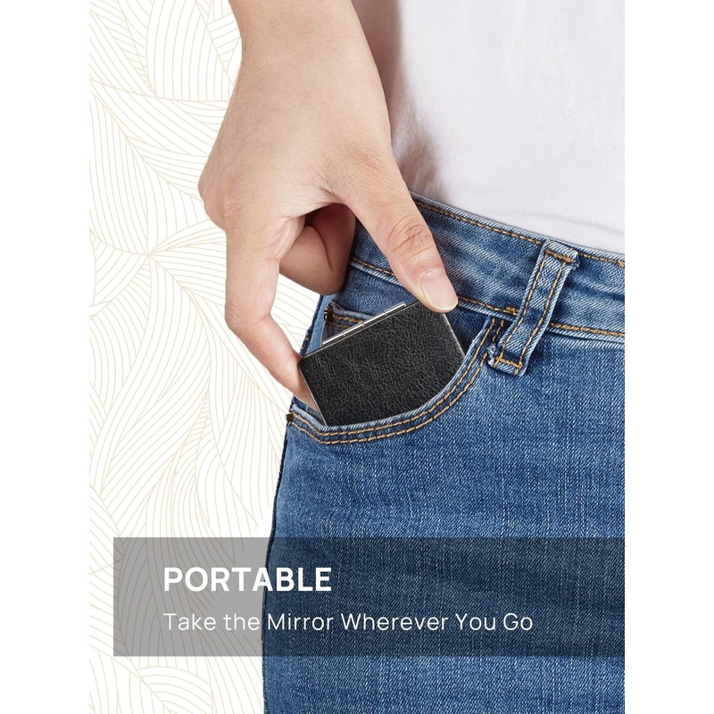 OMIRO Compact Mirror, Classical PU Leather 1X/3X Magnification, Ultra Portable