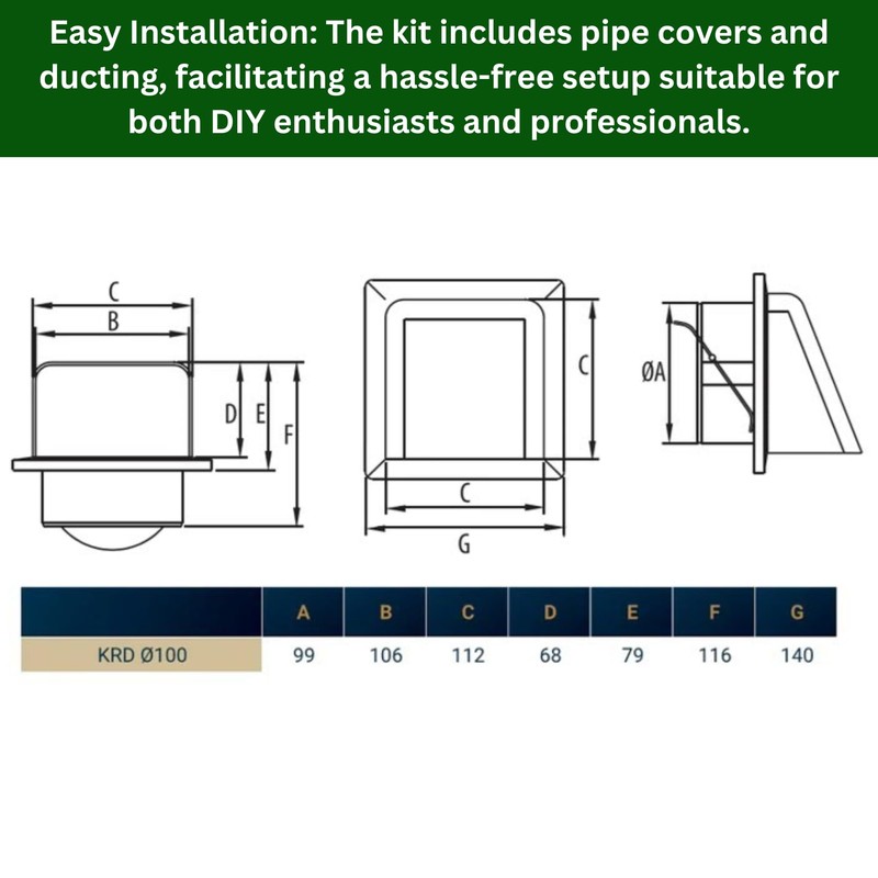 Graphite External Vent Cover Kit - 100mm Hooded Cowl with