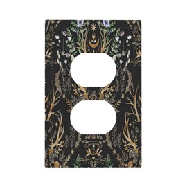 Botanical Morris Floral Midnight Black 1 Gang Outlet Plate Decorative Single Duplex Wall Plate Covers Unique Electrical Receptacle Light Switch Cover Art Faceplate Switchplate for Bathroom Living Room
